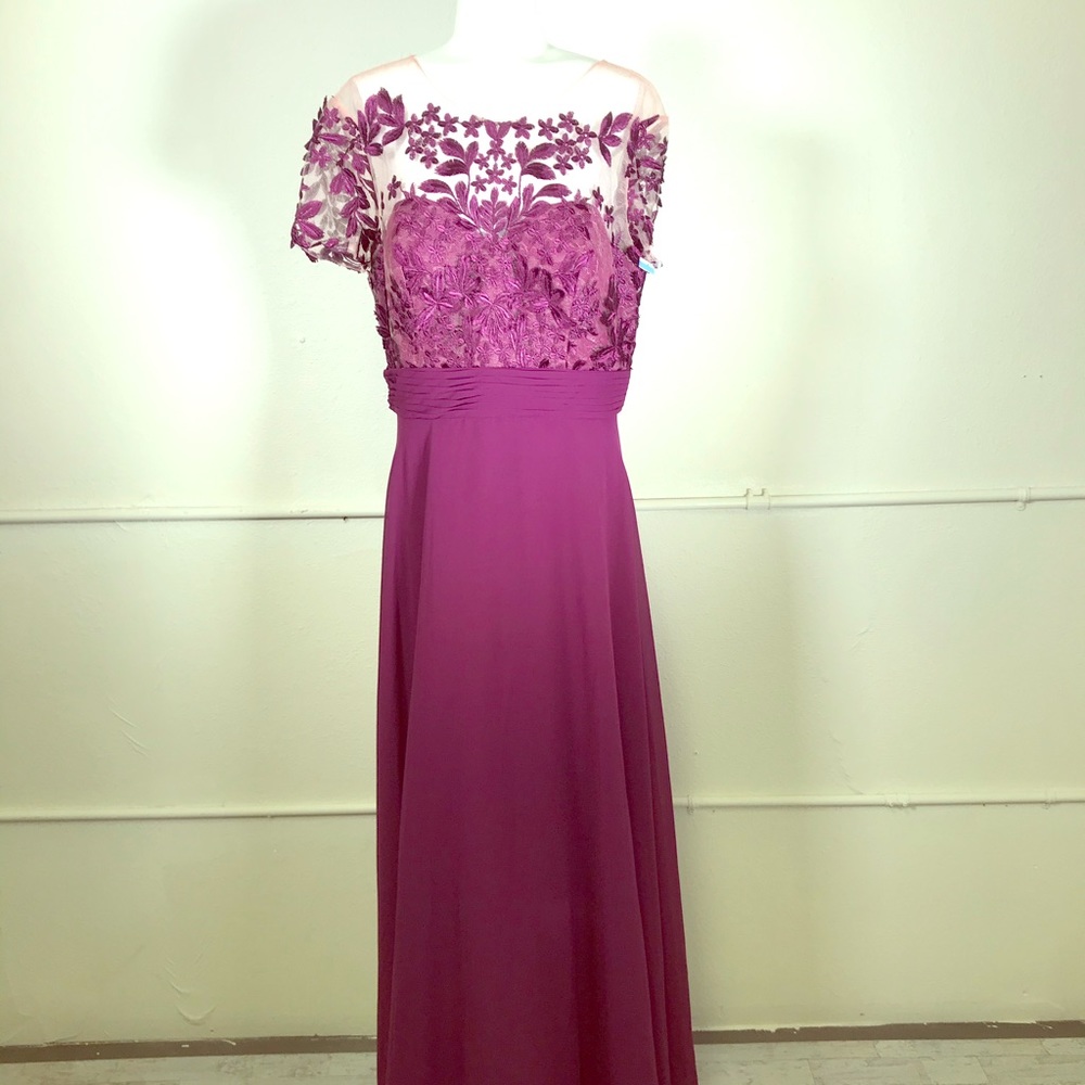 JS Collections Embroidered Illusion Bodice Gown
